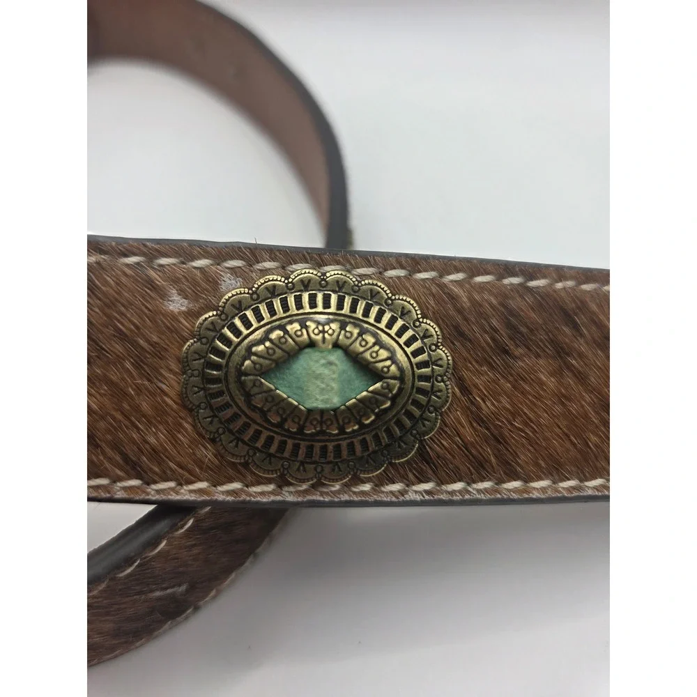 Shyanne Calf Hair Belt Womens Large Brown Concho Western Cowgirl Boho Rodeo